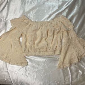 Cute detailed bell sleeves off the shoulder crop top in cream beige !